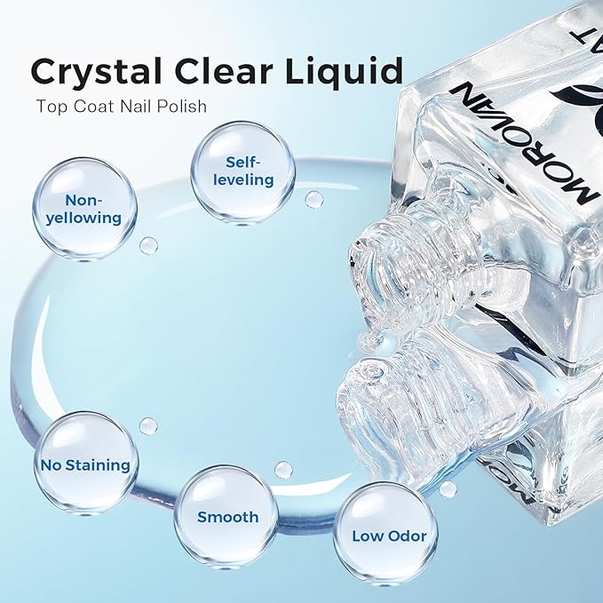 Morovan Top Coat Nail Polish: Clear Quick Dry High Glossy Nail Polish Shiny No Chip Long Lasting Air Dry Top Coat for Nail Art Manicure Salon Quality