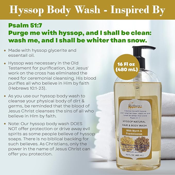 BIBLE N Beautyoils Cleanse Me With Hyssop Natural Hair and Body Wash, Organic Hyssop Infused Shampoo and Body Wash for Nourishing and Refreshing Hair & Body Cleansing