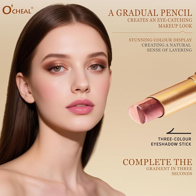 O'CHEAL 4PCS 3 Color Gradient Eyeshadow Stick Matte Shimmer Waterproof Long-lasting Crease-proof & easy to apply, suitable for dailymakeup touch-ups，Eye shadow pen set for Make Up