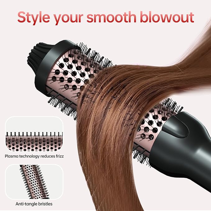 Thermal Brush, 1.5 Inch Heated Round Brush for Blowout Look, 30s Fast Heating Curling Brushes with 10 Temp Settings,Negative Ions & Ceramic for Volumizing, Travel Hair Styling Tool，Rose Gold