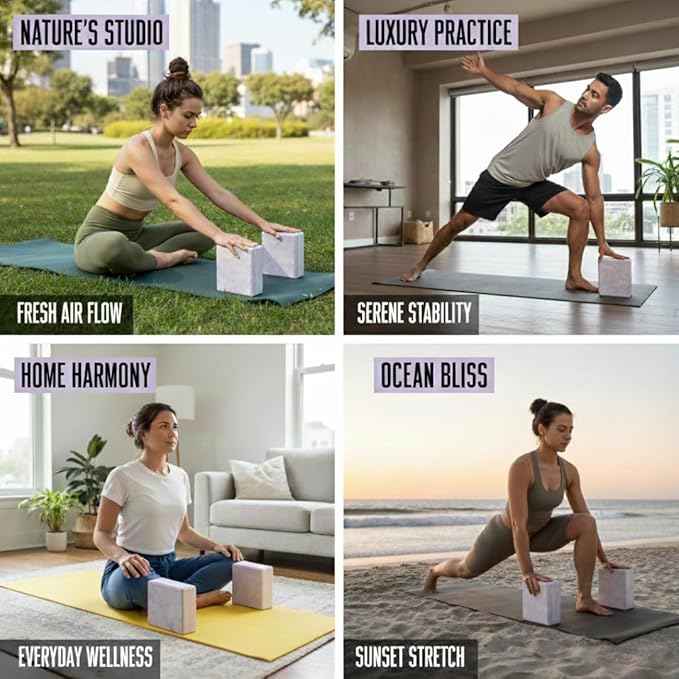 Blocks for Yoga | Non-Slip Exercise Blocks for Working Out, Pilates, Stretching, Meditation | Lightweight & Durable Yoga Tools | Yoga Blocks by Lunai