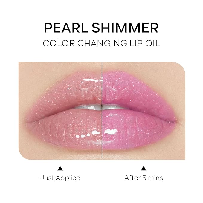 Magic Color Changing Lip Oil, Ph Temperture Changing Plumping Magic Hydrating Lip Oil Gloss, Smooth Lip Lines Plump Lip, Plumping Clear Glossy Tinted Balm Care 0.2Fl oz #Pearl Shimmer