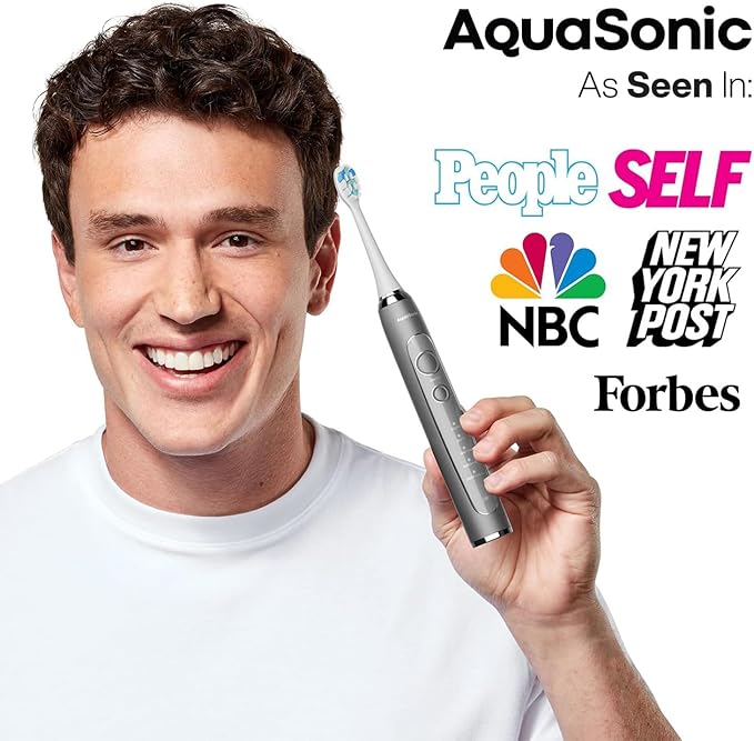 Aquasonic Vibe Series PRO – Ultra-Whitening Electric Toothbrush – 5 Modes & Smart Timers – UV Sanitizing Base – ADA Accepted (Charcoal Metallic)