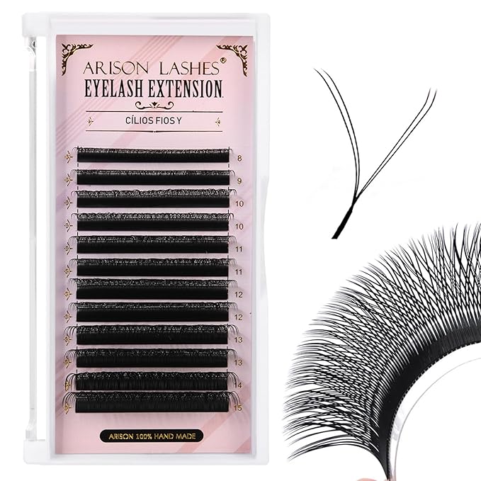 Arison Lashes YY Eyelash Extension Y Lashes Tray Premade Fans Volume Y Shape Faux Mink Matte 12 rows Cluster pre Fanned Soft Eye Lashes(YY-0.07-L-8-13mix)