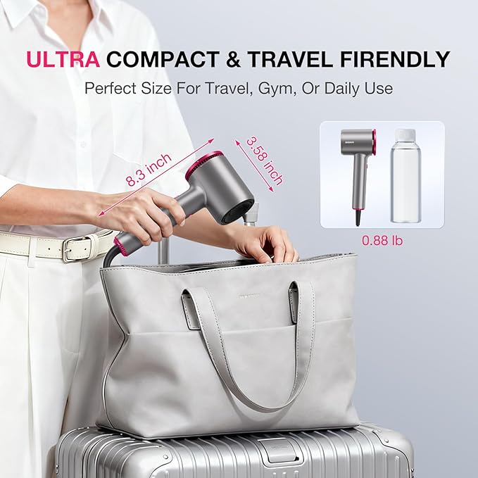 High-Speed Hair Dryer 110,000 RPM, 1875W Ionic & Plasma Blow Dryer with Diffuser, Concentrator & Comb, 550 Million Ionic Hairdryer with Cool Shot, Low-Noise CompactPro Travel & Salon – Gray