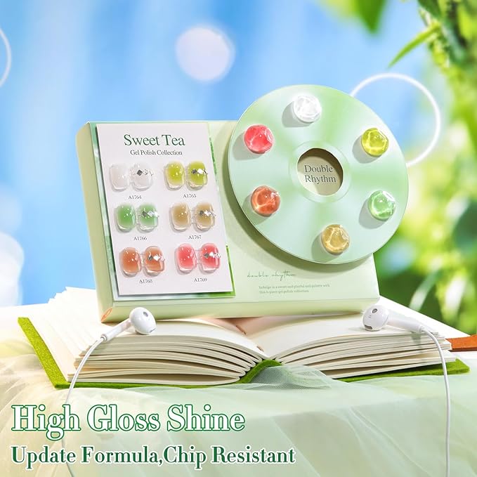 Double Rhythm 6 Pcs 15 ML Gel Polish Set Same Color Same Bottle Soak Off Gel Polish Kit Nail Art Manicure Salon DIY at Home (Jelly White Mint Green Olive Tea Brown Rose Red-T6-83)