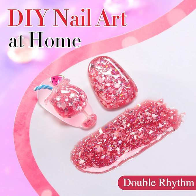 Double Rhythm 0.5Oz Glitter Gel Polish Same Color Same Bollte Shimmer Reflective Color for Nail Art Salon DIY Soak Off 15ml Nail Lamp Gel Polish at Home (Shell Rose-B1207)