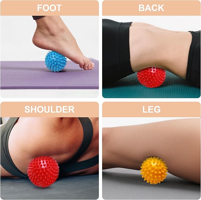Spiky Massage Balls- 3PCS (Firm, Medium and Soft) Muscle Massager Ball for Feet, Back, Neck, Muscles, Hands Massager Roller for Plantar Fasciitis, Foot Arch Trainer, Exercise, Physical Therapy