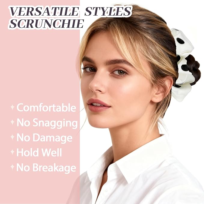 2Pcs Big Organza Hair Scrunchies for Women, Fashion Dot Printed No Crease Hair Ties for Thin Thick Hair,Soft Hair Bands No Damage for Girls, Ideal Gifts for Women (Set 12)