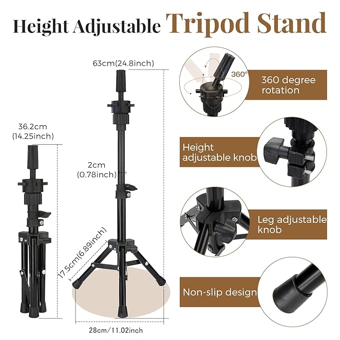 Mannequin Head 80% Human Hair with Tripod Stand,28 Inch Make up Cosmetology Manikin Practice Doll Head,Braiding Hairdressing Head with Table Clamp + DIY Hair Styling Set
