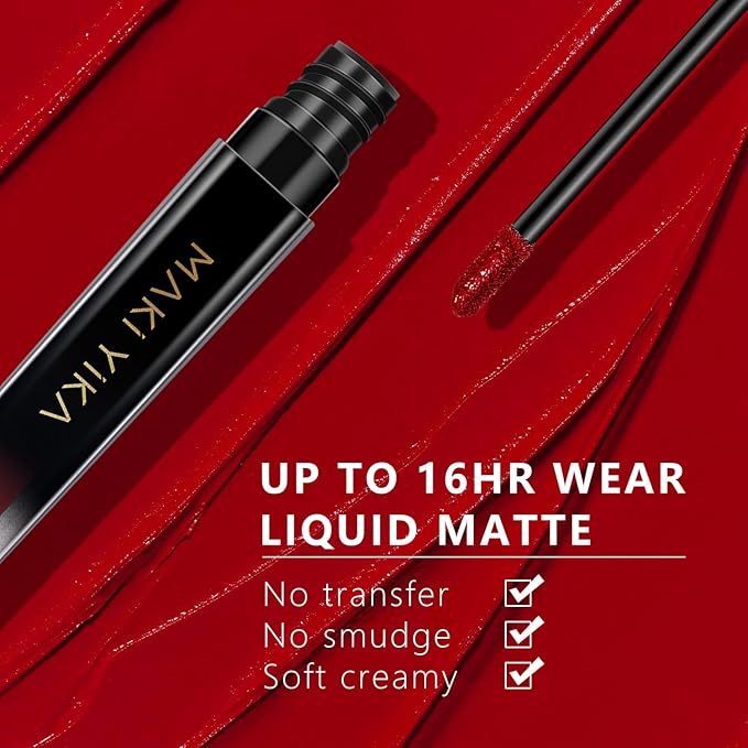 MAKI YIKA 3Pcs Matte Liquid Lipstick Makeup Set Red Dark Nude Lipstick Long Lasting Smudgeproof Transfer Proof Lip Makeup, MVPRed/Nude/LatteNude