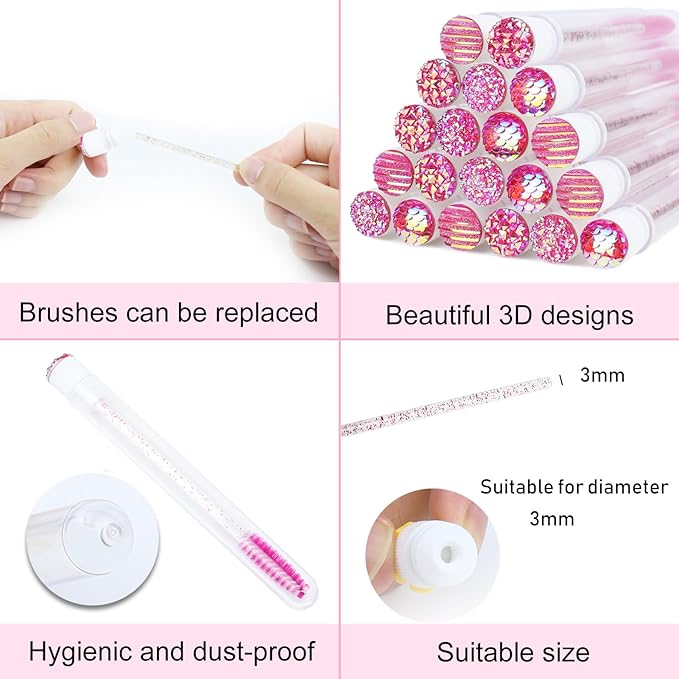 20 Sets Mascara Wand Tube Diamond Eyelash Spoolies Rose Mascara Brushes Lash Brush Makeup Tool Applicator Eyelash Brush Tubes Makeup Brush (4C-Rose)