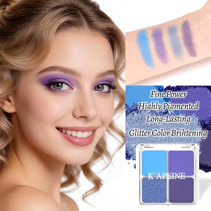 4 Colors Navy Blue Eyeshadow Makeup Palette Makeup, Blendable Long-lasting Matte Shimmer Eyeshadow Palette Eye Makeup Kit for Women Girls, paleta de sombras de ojos #2