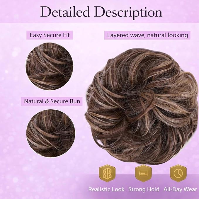 Juvabun Messy Bun 2.0 Brownish Blonde Messy Bun Hair Extension Lightweight Hair Bun Scrunchie for Women Casual Hairstyles