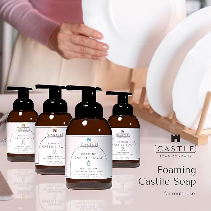 Castle Soap All-Purpose Foaming Castile Soap | Multi-Use Gentle Cleanser for Hair, Body, Hands & Home | Nourishing Coconut Oil Formula | Sensitive Skin Friendly | Hydrating | 11.5 oz | Fresh Citrus
