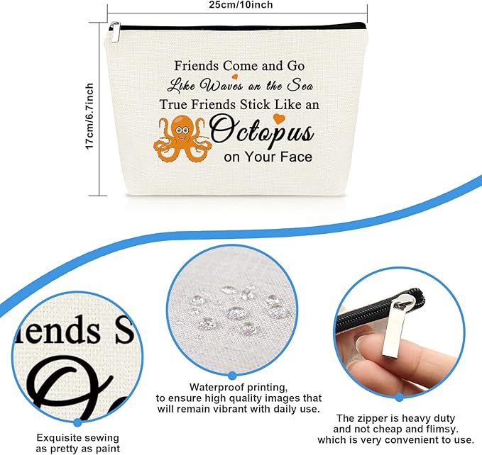 Friendship Makeup Bag Funny Best Friend Gift for Women Octopus Lover Gift for Sister Travel Cosmetic Bag Long Distance Friendship Present Birthday Graduation Present for Best Friends Bestie Sister