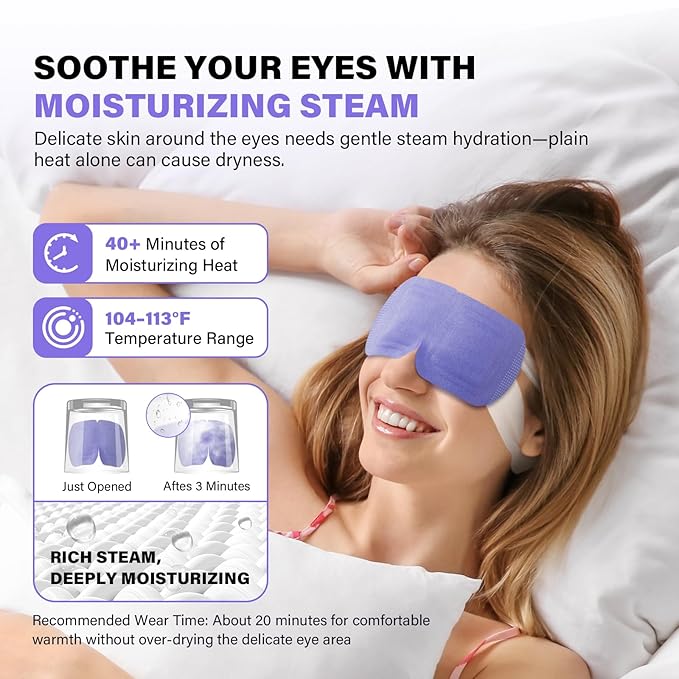 eyevana, 16 Packs Steam Eye Mask, Extra Deep Heat for Dry Eyes, Fast Relief for Irritation, Stye, Puffy Sensitive Eyes and Eye Strain, Disposable Self Heating Warm Compress (Ultra-Soft Lavender)