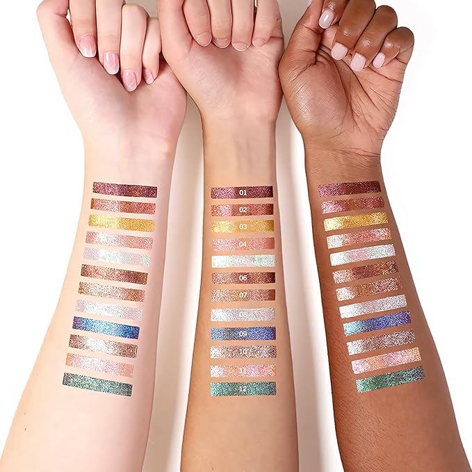 Glitter Eyeshadow Stick Metallic Chrome Finish, Shimmer Cream Eye Shadow Stick Long Lasting Holographic Color Sparkle Multi-Use Eye Brightener Highlighter Makeup Blendable Eyeliner Pencil, 6#