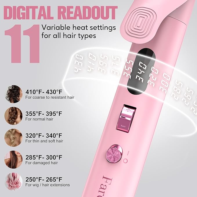 FARERY Long Barrel Curling Iron 1 Inch, Extra Long Curling Iron for Thin Hair, Infused Argan Oil & Keratin, 11 Adjustable Temp, Include Clips & Silicone Pad, Pink