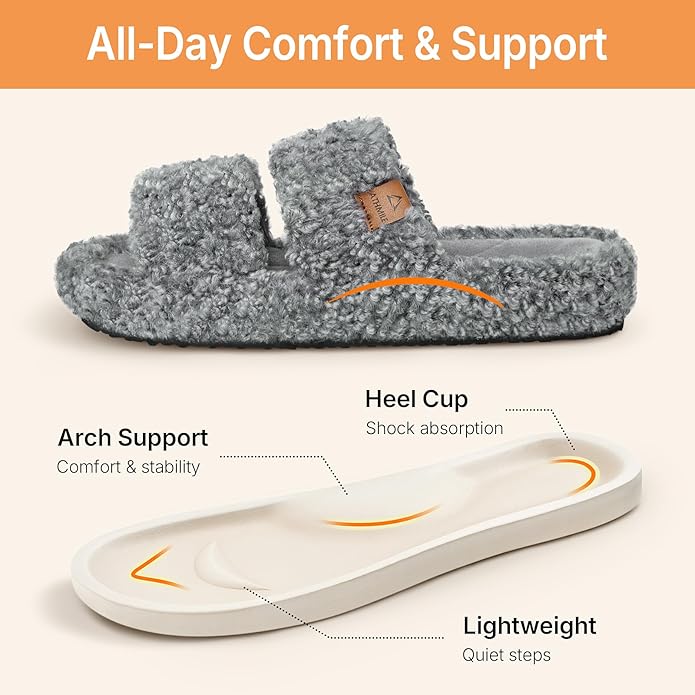 ATHMILE House Slippers for Women with Platform Memory Foam Arch Support Open Toe, Fuzzy Fluffy Cozy Womens Slippers for Home Indoor Outdoor Bedroom Ladies Christmas Gifts Pantuflas Para Mujer