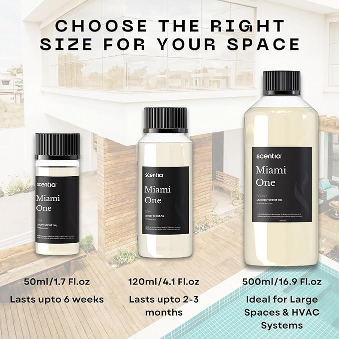 Scentia Miami One Aroma Oil 500 ml 16.9 fl oz – Aromatherapy Fragrance Oil Inspired by 1 Hotel® Miami Beach – Lemon & Sandalwood Luxury Blend for HVAC and Waterless Diffusers –Made in USA
