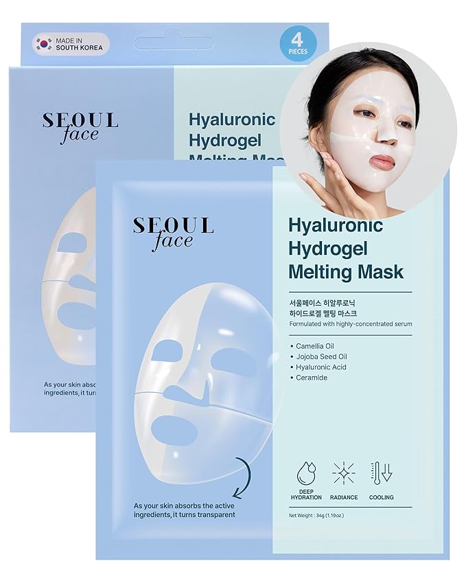 DERMAL Hyaluronic Hydrogel Melting Mask (4 Pack) - Korean Overnight Cooling Gel Face Mask with Ceramide & Nano Hyaluronic Acid - Pore Minimizing & Hydrating Ritual for Glow Skin - K-Skincare