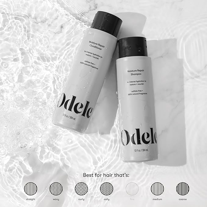 Odele Moisture Repair Sulfate-Free Shampoo & Conditioner Set, for Intense Hydration to Restore & Nourish Dry or Damaged Hair, 13 Fl Oz Each (2-Pack)