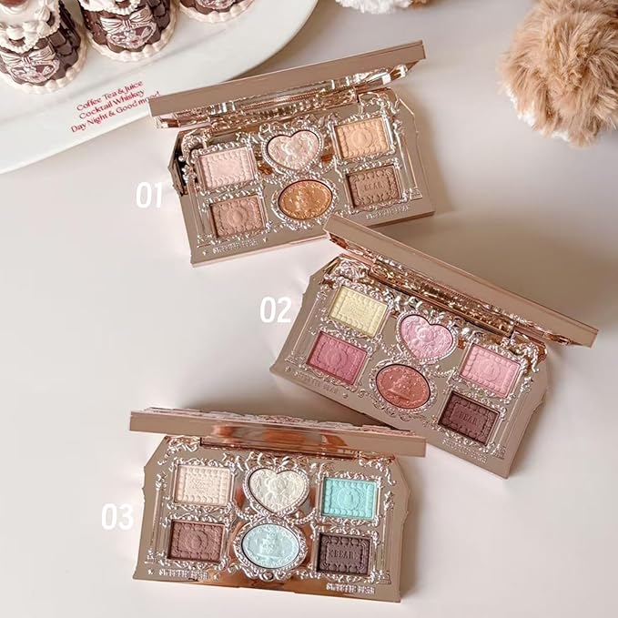 Flower Knows The Sweetie Bear Collection 6-Color Makeup Palette,Green Face Makeup Palette with 4 Matte + 2 Shimmer Shades,Blendable Smooth Cute Make Up,0.23 Oz(03 Mint Chocolate)