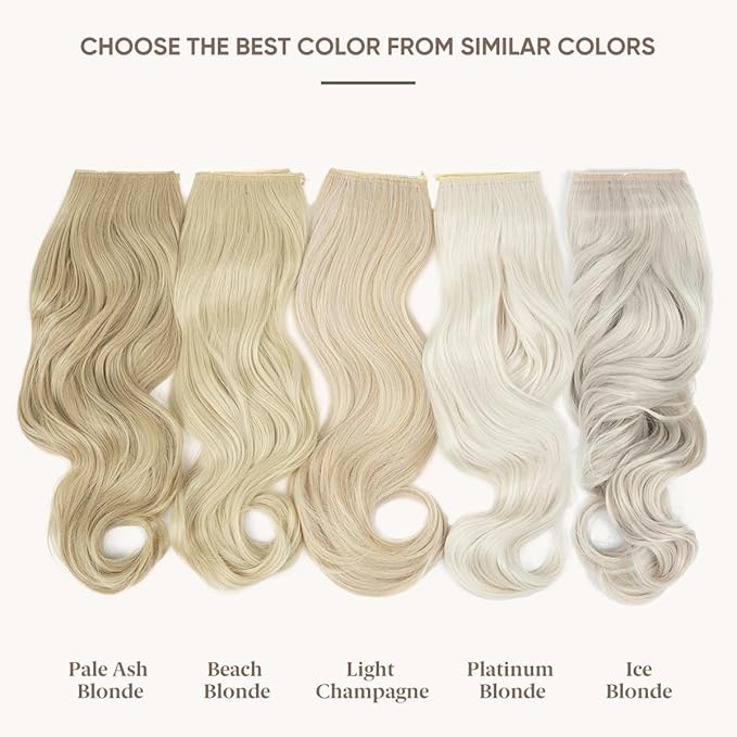 SARLA Invisible Wire Hair Extensions Long Wavy Curly Synthetic Hairpiece with 3 Clips for Women Adjustable Transparent Headband 22 Inch Ice Blonde