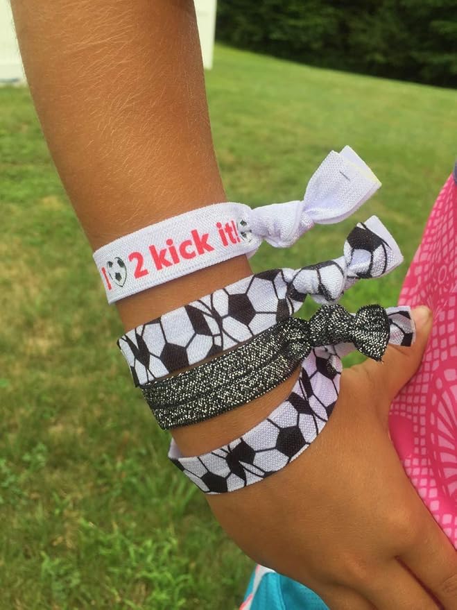 SportyBella Soccer Hair Accessories - No Crease Elastic Hair Ties, Ideal Gift for Girls Soccer Players (6pcs)