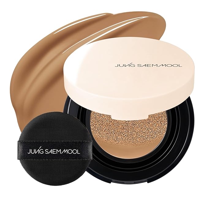 JUNG SAEM MOOL Essential Skin Nuder Cushion | Natural Finish, Buildable Coverage Cushion Foundation by Korean Makeup Artist (Mini, 0.17 Fl Oz), 30N Amber