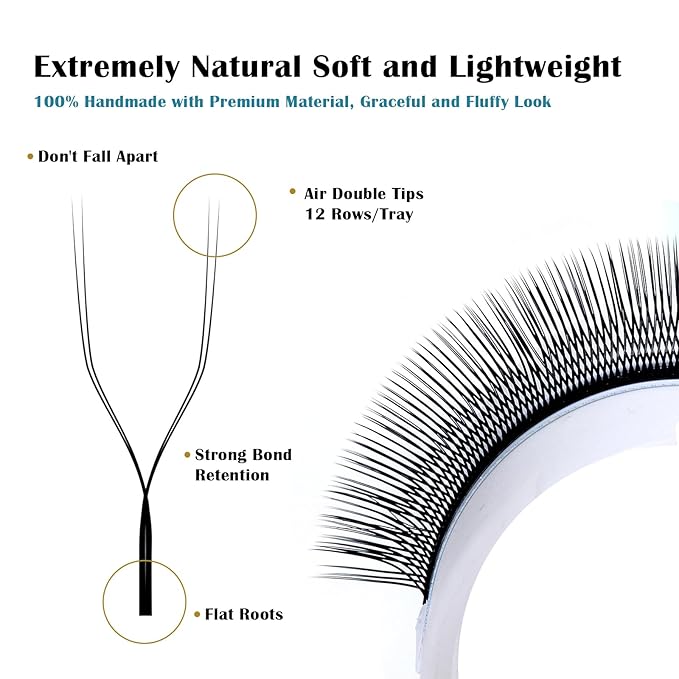 DeceMars U Shaped YY Eyelash Extensions Supplies Soft 2D UU Premade Fan Eye Lashes 12 Rows W Lashes Mesh Wispy Clusters Easy Fan Russian Volume Crisscross Eyelashes Matte Black-0.05mm-dd-8-14mm Mix