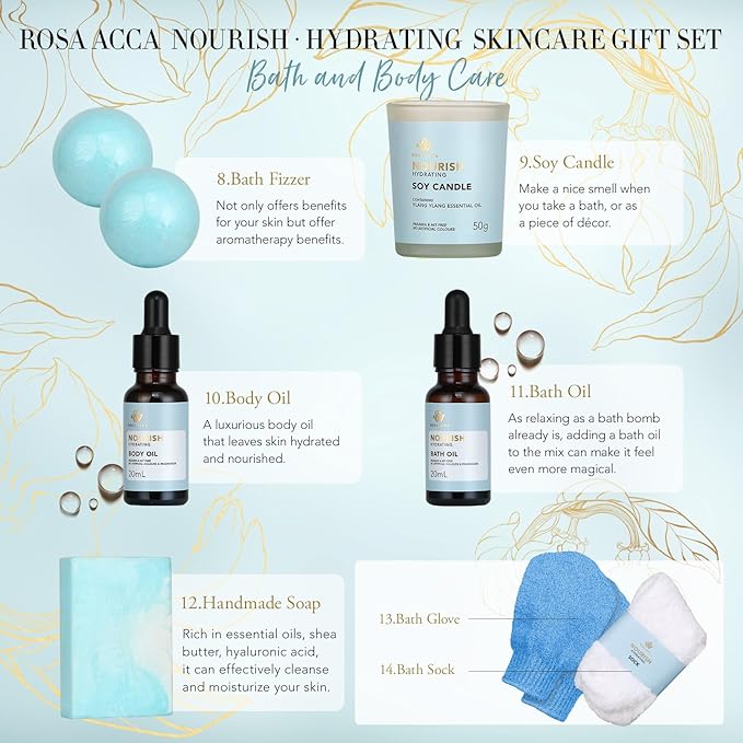 30pcs Valentines Day Gifts for Men & Women, Spa Gift Set, Ylang Facial Skin Care Set, Face Cream, Bath Oil, Serum, Shower Accessories, Clay Mask, Bath & Body Set, Birthday, Christmas, Dad, Mom