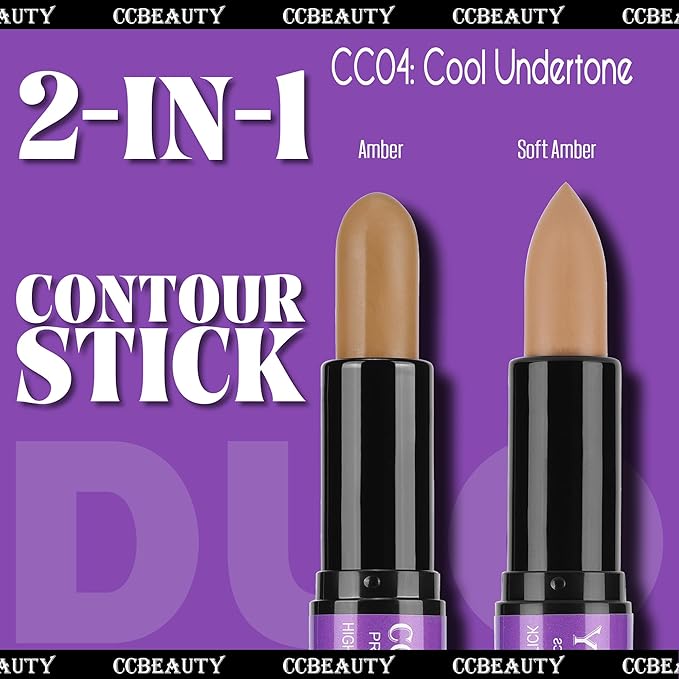 CCbeauty 2pcs 2-IN-1 Matte Contour Concealer Stick Cool