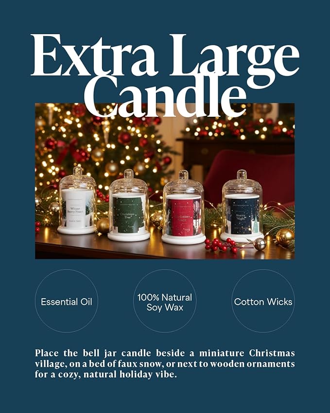Christmas Candles, Starry Night Scented Candle, 10oz Natural Soy Wax in Clear Bell Jar, 60H Long-Lasting,Clean Burn,Non Toxic,Aromatherapy Candles for Home, Gifts for Women, Family, Holiday