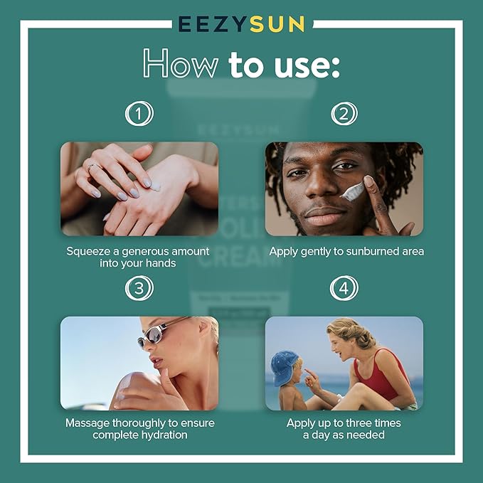 EEZYSUN AfterSun Cooling Cream | Vegan AfterSun Care with Aloe Vera, Tea Tree Oil, & Chamomile to Soothe, Hydrate, & Repair Sunburn | Dermatologically Tested 3.3 FL OZ