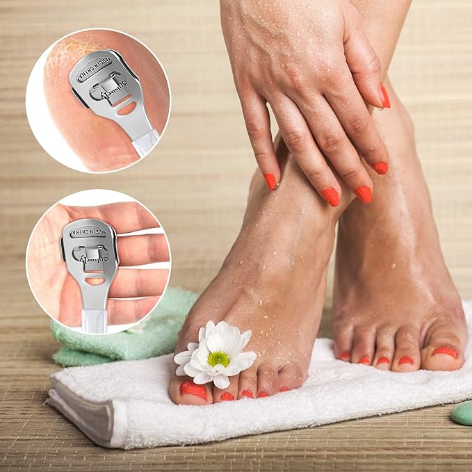 52 Pieces Callus Shaver Set, 50 Replacement Slices Blades 1 Stainless Steel Callus Shaver and 1 Foot File Head Foot Care Tools Hard Dry Skin Remover for Hand Feet