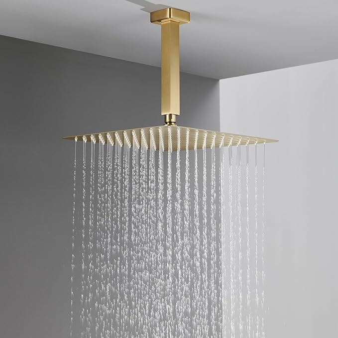 Artiqua Shower System 12 Inches Rain Shower Combo Set Brushed Gold Ceiling Mount Shower Faucet Bathroom Faucets with Rainfall Shower Head and Hand Shower