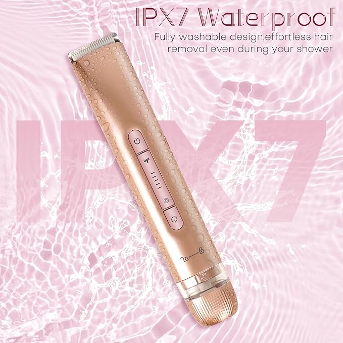 Bikini Trimmer for Women,2 in 1 Dual Head Womens Electric Shaver, Electric Razors for Pubic Hair, IPX7 Waterproof Rechargeable Facial Hair Removal for Shaving Underarm Leg Arm Body Face(Gold)