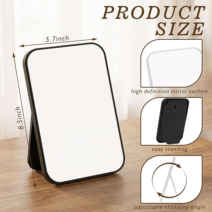 12 Pack Desktop Makeup Mirror Bulk 90° Adjustable Portable 8" Vanity Table Mirror with Stand, Folding Travel for Makeup Party Spa Party, Women, Cosmetics Personal Beauty (Black,White)