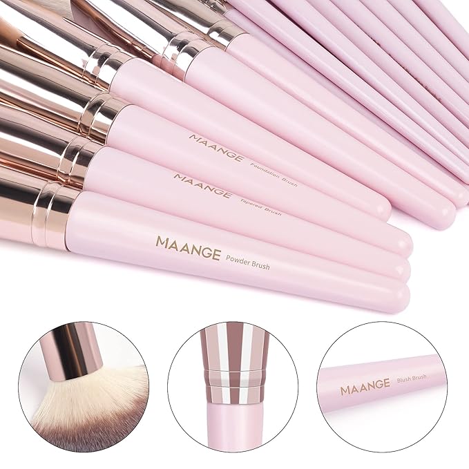 Makeup Brushes, 18 Pcs Professional Premium Synthetic Makeup Brush Set with Case, Foundation Kabuki Eye Travel Make up Brushes sets (Pink Gold)