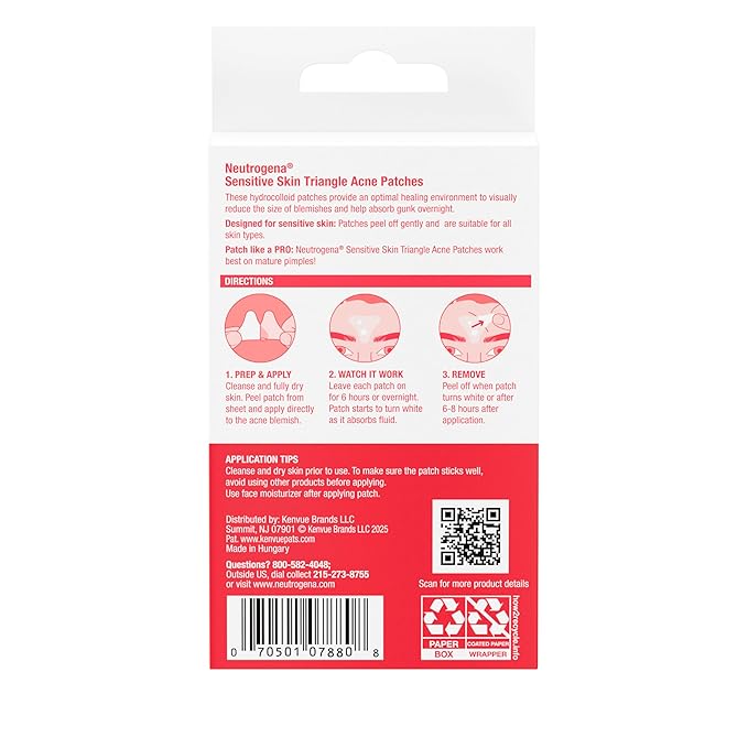Neutrogena Triangle Acne Patches for Sensitive Skin, Small & Large Hydrocolloid Acne treatment Reduces the Look of Pimples & Blemishes in 6-8 Hours, Non-Medicated Patches, Two Sizes, 10 ct