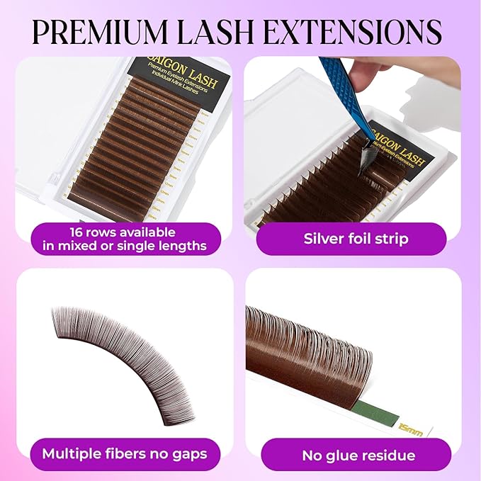 Eyelash Extensions, Mink Lash, Volume & Classic Lashes for Professionals, J/B/C/CC/D/L/M Curl, 4-15mm Length, Soft Korean PBT Fiber, 16 Rows Lash Tray (Dark brown-D-0.05-8-15mm)