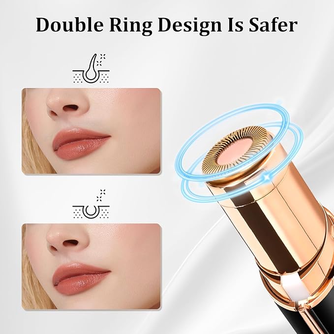 Facial Hair Removal for Women, Electric Painless Rechargeable Facial Hair Remover for Face, Lip, Chin with 2 x Replacement Heads