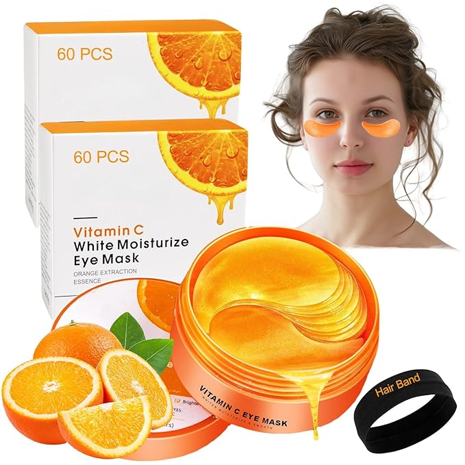 Lktvys Vitamin C Eye Patches 2-Pack 120 PCS, Improving Skin Tone, Reducing Dark Circles and Refreshing, Collagen Eye Mask for Puffy Eyes, Suitable for Both Men and Women