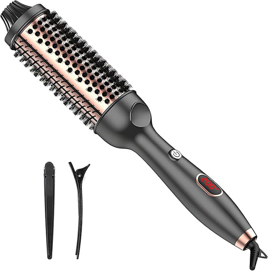 Thermal Brush, 3-in-1 Curling Iron - 30s Fast Heat, 4 Temp Settings (300℉-400℉), Anti-Scald Design for Loose Curls, Straight Hair & Volume (Home & Travel Use)