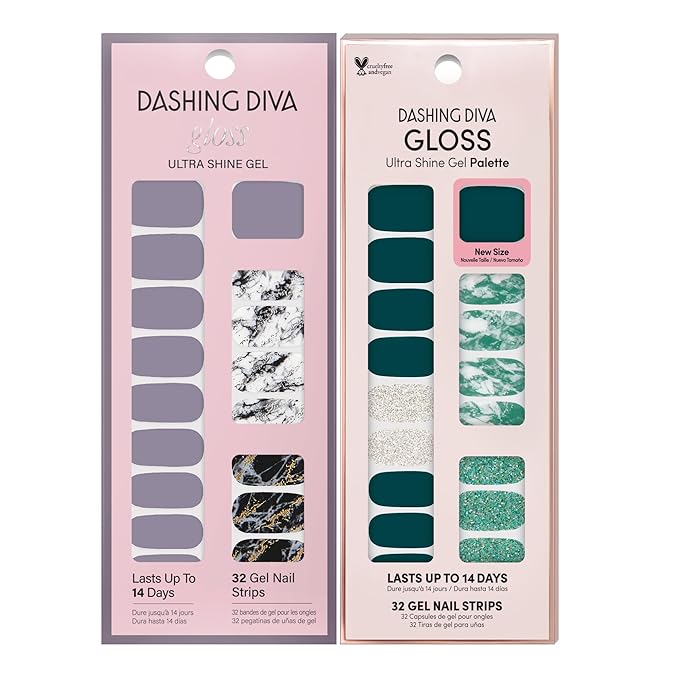 Dashing Diva Gloss Nail Strips Bundle - The Light Marble Collection - Natural Wonder & Ivy Opal - UV Free, Chip Resistant, Long Lasting Gel Stickers - Contains 2 Sets
