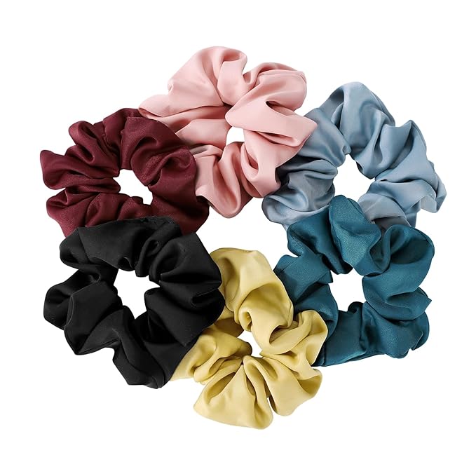 6 Pieces Satin Silk Scrunchies for Hair, Women Girls Hair Elastic Bands Ponytail Holder,Scrunchy Elastic Hair Bands Accessories