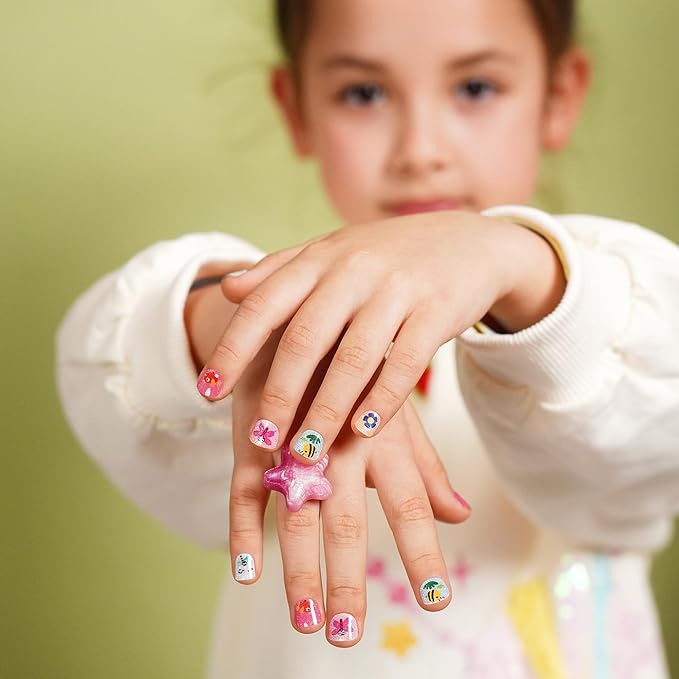 DANNI & TONI Kids Gel Nail Strips Bird Bee Butterfly Cat Eye Salon-Quality Peel & Stick Manicure for Children (Age 6+)– Safe, Long-Lasting, Easy to Apply | Birdie Buzz