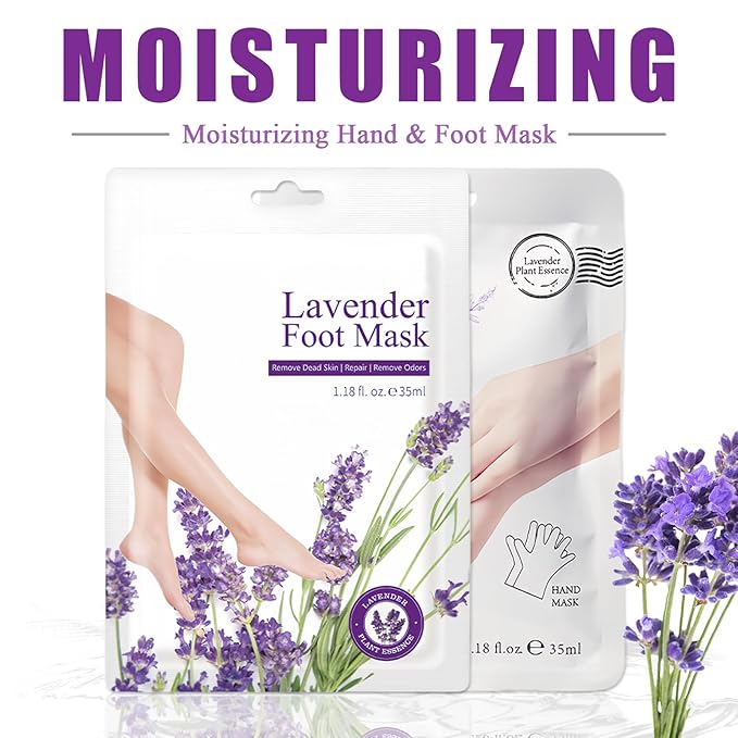 Lavender Hand and Feet Mask, 5 Pairs Hydrating Hand Mask, 5 Pairs Foot Peel Masks, Softening Hand Mask Gloves and Foot Masks Moisturizing Socks for Men Women Dry, Rough,Cracked Skin